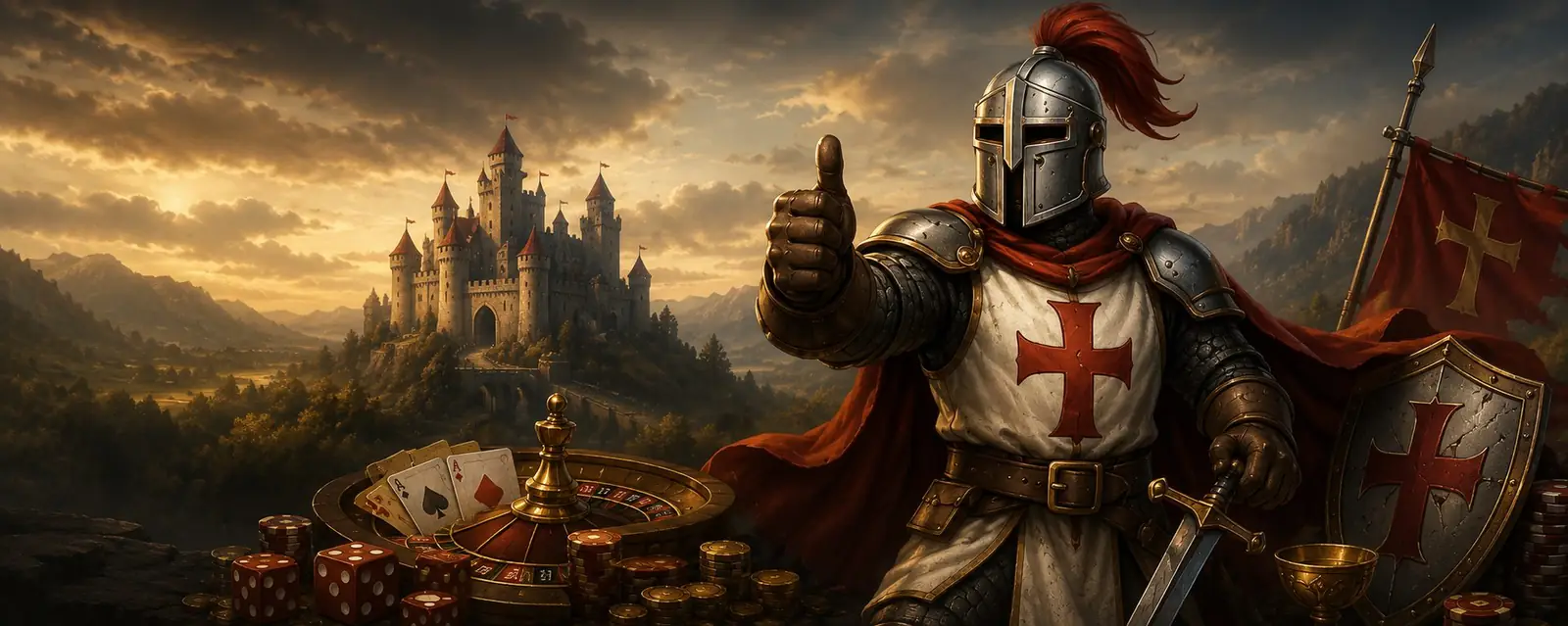 Crusado Ritter vor seiner Festung